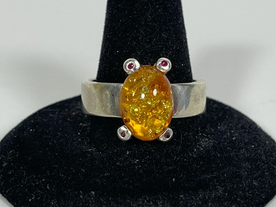 Sterling Silver Amber Ring Size 9.5 7.4g [Photo 2]