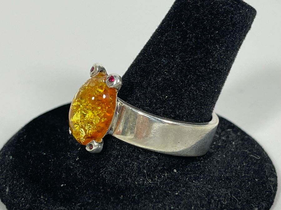 Sterling Silver Amber Ring Size 9.5 7.4g [Photo 7]