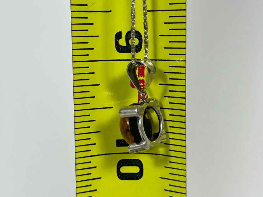 Sterling Silver Amber Pendant With Sterling Silver 18' Chain Necklace 4.8g [Photo 8]