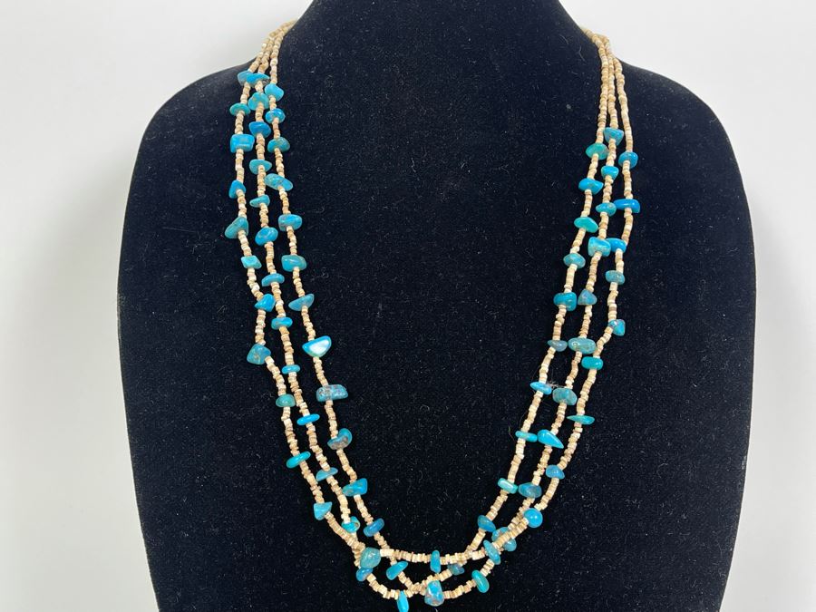 Vintage 30' Turquoise And Shell Heishi Multi-Strand Necklace [Photo 1]