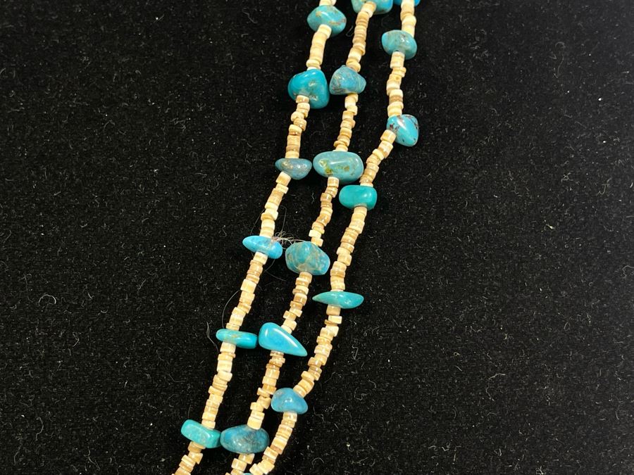 Vintage 30' Turquoise And Shell Heishi Multi-Strand Necklace [Photo 5]