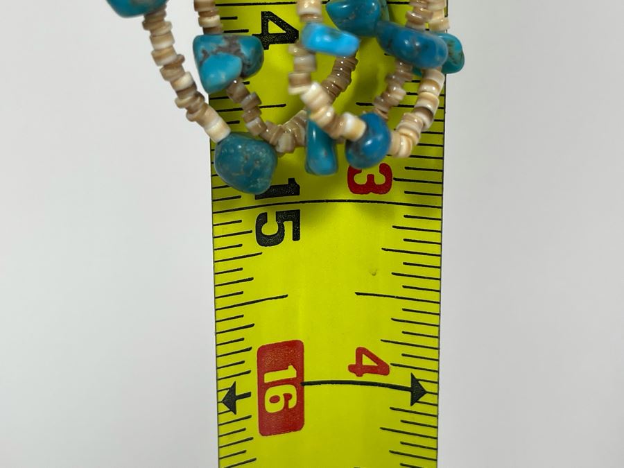 Vintage 30' Turquoise And Shell Heishi Multi-Strand Necklace [Photo 7]