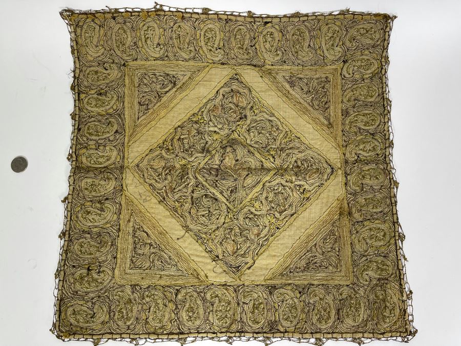 Antique Handmade Side Table Cover Textile 19' X 18' [Photo 13]