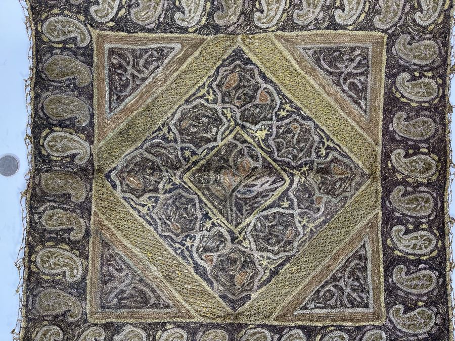 Antique Handmade Side Table Cover Textile 19' X 18' [Photo 5]