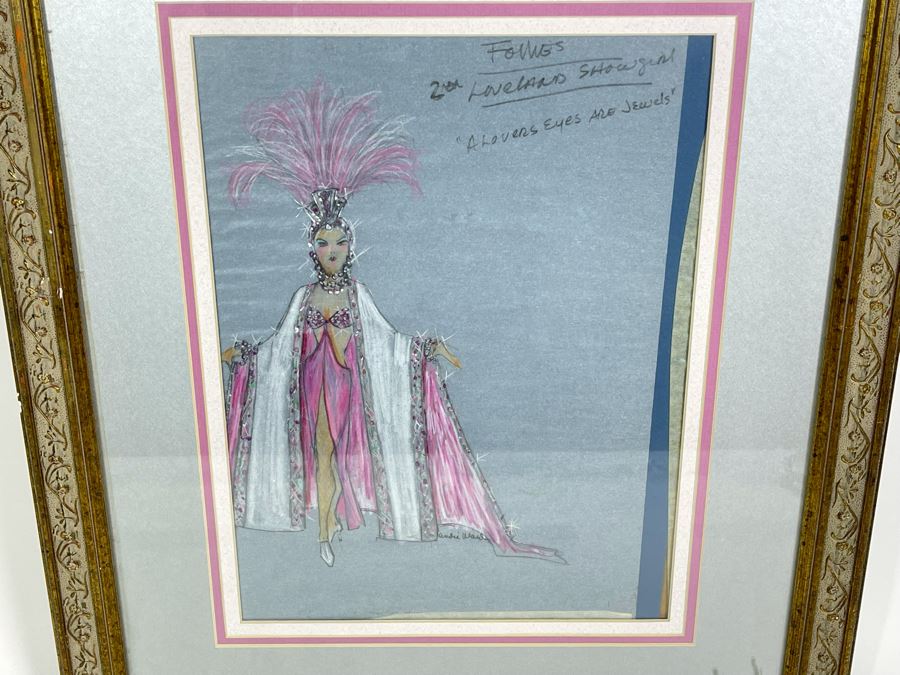 Original Theater Costume Design Sketch From Theatre Memphis' Production Of Follies Titled 'A Lovers Eyes Are Jewels' Signed Andie Ward Framed 18.5 X 21