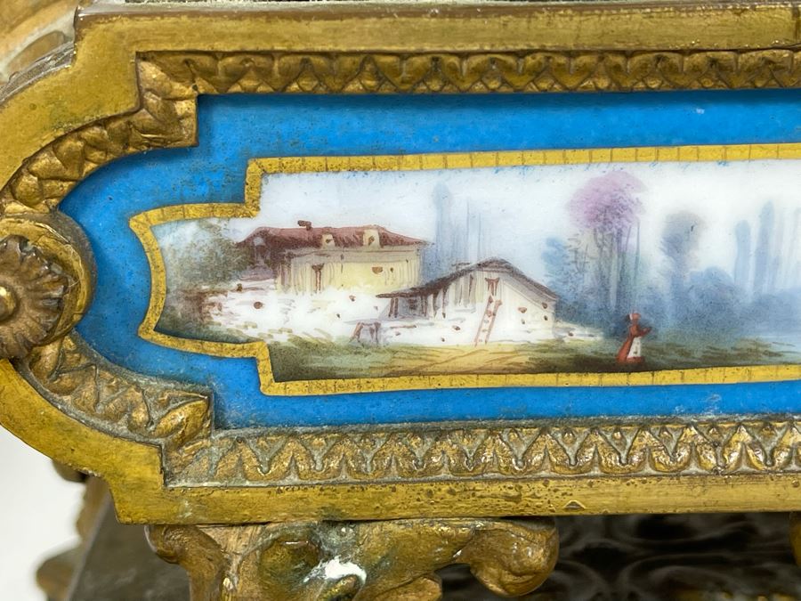 Impressive Pair Of French Table Lamps (Working) With Handpainted Porcelain And Gilt Bronze (Note Both Lamps Have Slight Cracks In Metal) 7W X 24H [Photo 13]