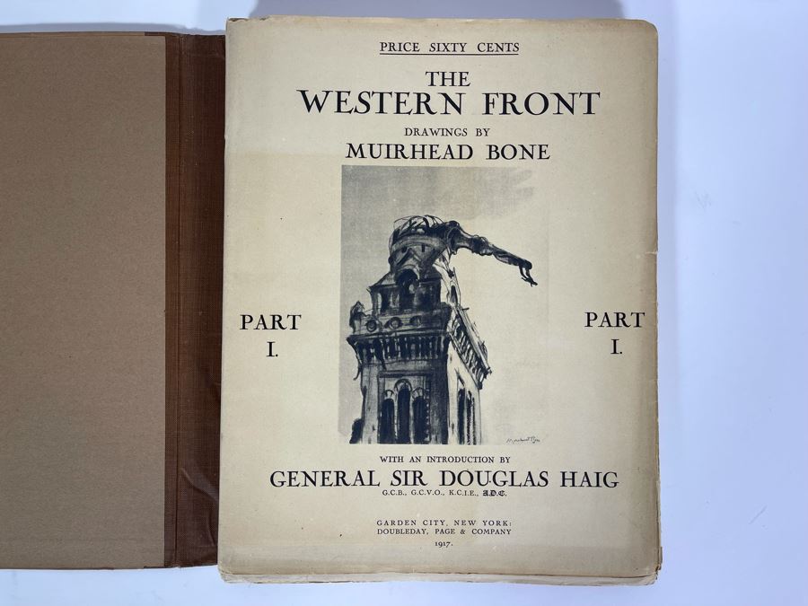 Antique 1917 Book The Western Front Drawings By Muirhead Bone Volume One Parts I-V