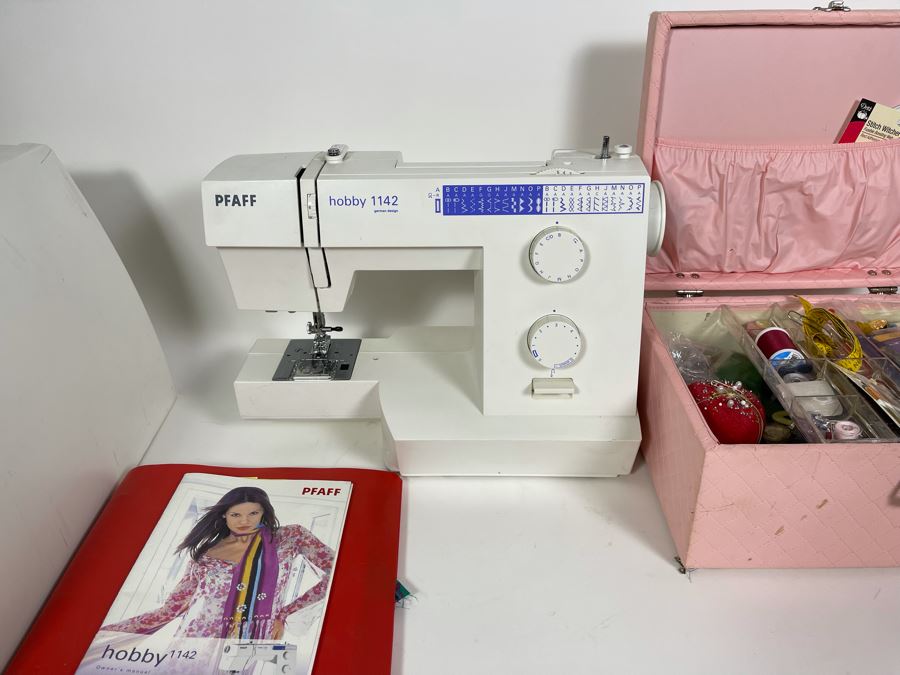 PFAFF Hobby 1142 Sewing Machine (Missing Electrical Cord) With Box Of Sewing Supplies [Photo 2]