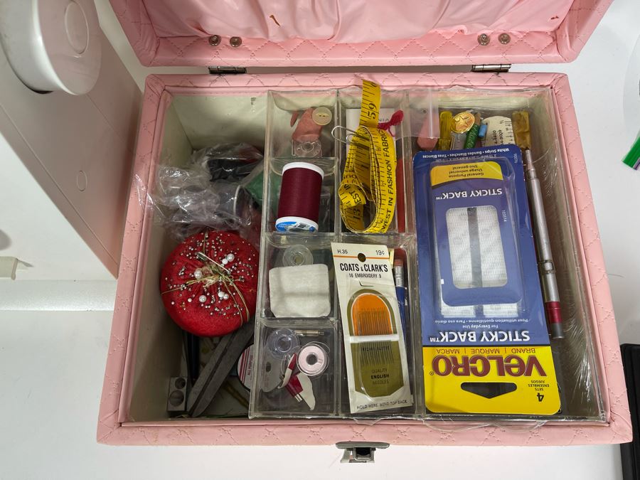 PFAFF Hobby 1142 Sewing Machine (Missing Electrical Cord) With Box Of Sewing Supplies [Photo 5]