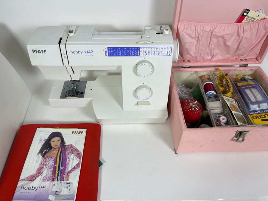 PFAFF Hobby 1142 Sewing Machine (Missing Electrical Cord) With Box Of Sewing Supplies [Photo 3]