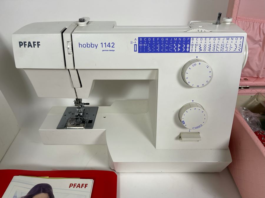 PFAFF Hobby 1142 Sewing Machine (Missing Electrical Cord) With Box Of Sewing Supplies [Photo 4]