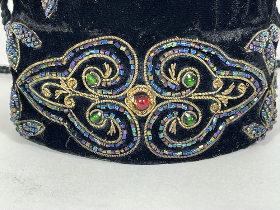 Beaded Black Velvet Drawstring Bag Purse [Photo 4]