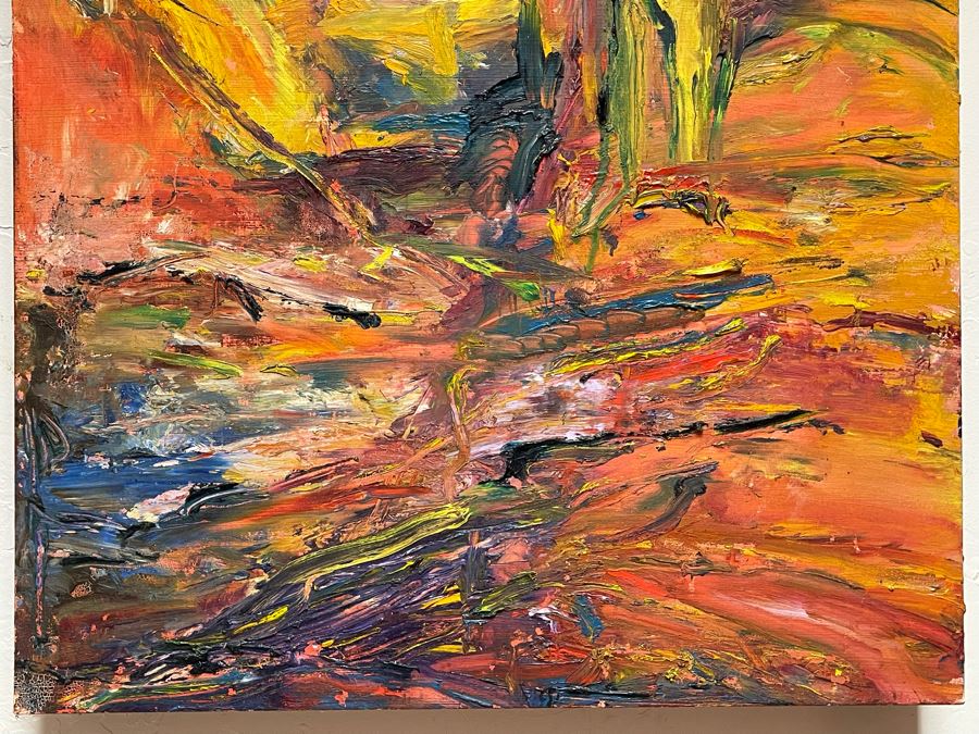 Original Joan Lohrey Abstract Oil Painting On Board Titled 'Rocky Cliffs' 20 X 20 [Photo 4]