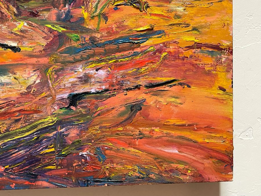 Original Joan Lohrey Abstract Oil Painting On Board Titled 'Rocky Cliffs' 20 X 20 [Photo 6]