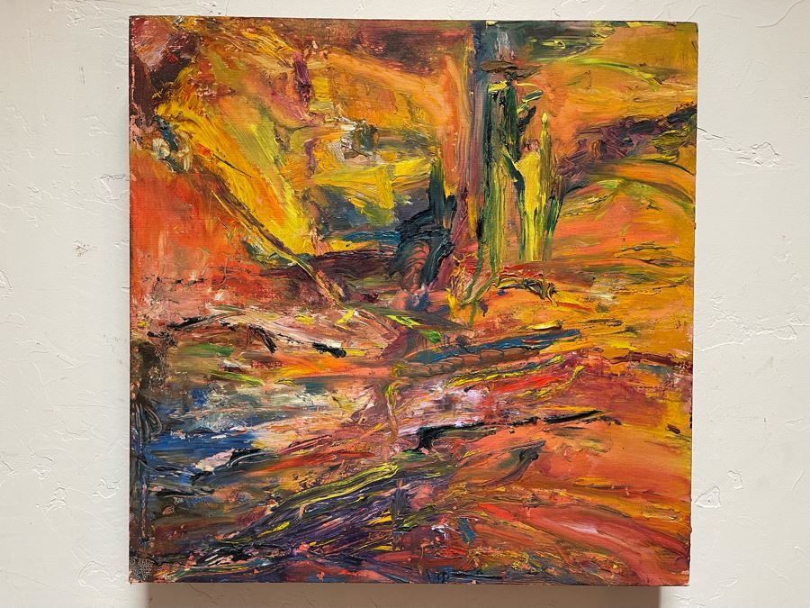 Original Joan Lohrey Abstract Oil Painting On Board Titled 'Rocky Cliffs' 20 X 20 [Photo 2]