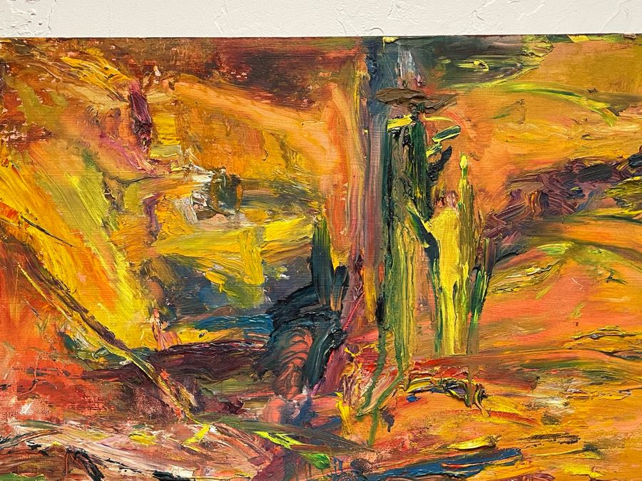 Original Joan Lohrey Abstract Oil Painting On Board Titled 'Rocky Cliffs' 20 X 20 [Photo 3]