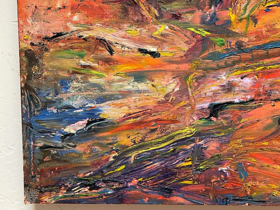 Original Joan Lohrey Abstract Oil Painting On Board Titled 'Rocky Cliffs' 20 X 20 [Photo 5]