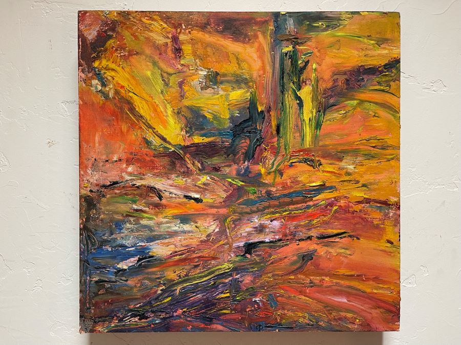 Original Joan Lohrey Abstract Oil Painting On Board Titled 'Rocky Cliffs' 20 X 20
