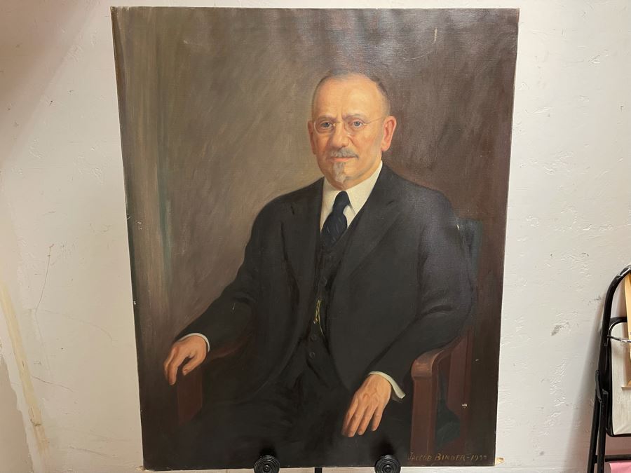 Vintage 1933 Original Jaccob Binder Portrait On Canvas 33 X 41 [Photo 3]