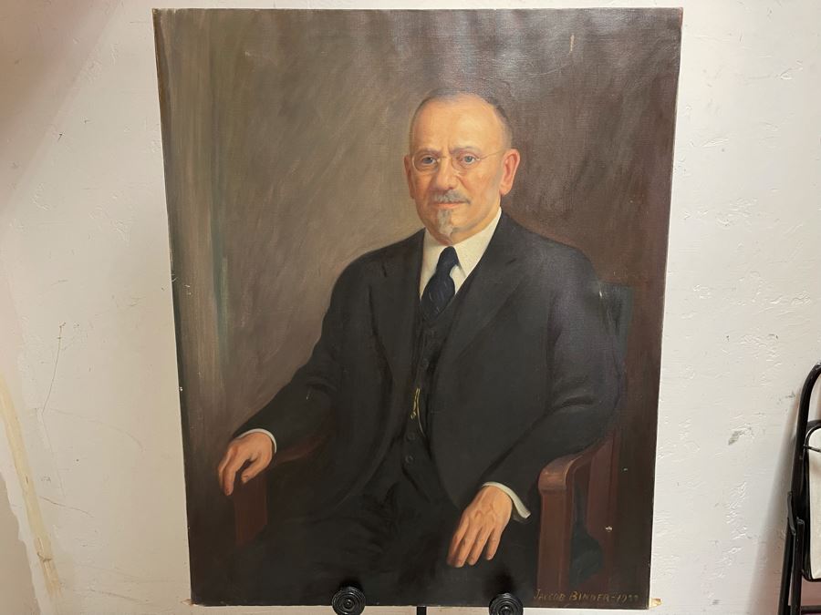Vintage 1933 Original Jaccob Binder Portrait On Canvas 33 X 41