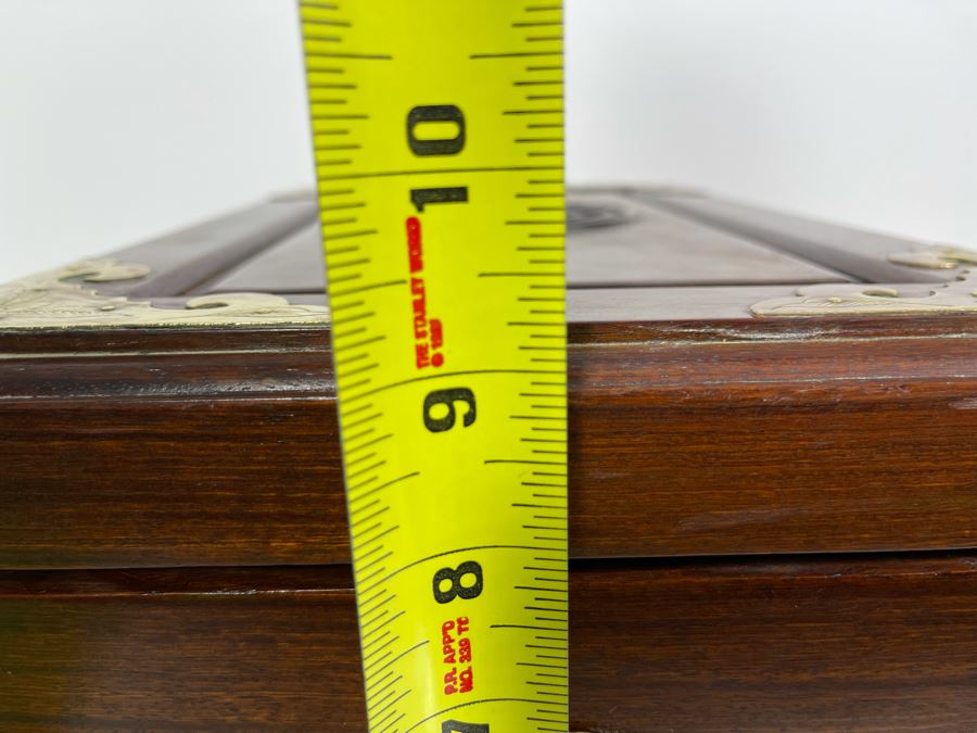 Vintage Chinese Hong Kong Wooden Jewelry Box With Brass Accents And Lock 14W X 9D X 9H [Photo 19]