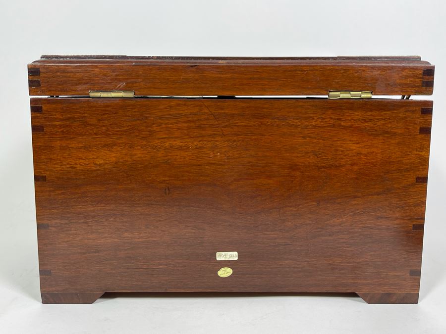 Vintage Chinese Hong Kong Wooden Jewelry Box With Brass Accents And Lock 14W X 9D X 9H [Photo 9]