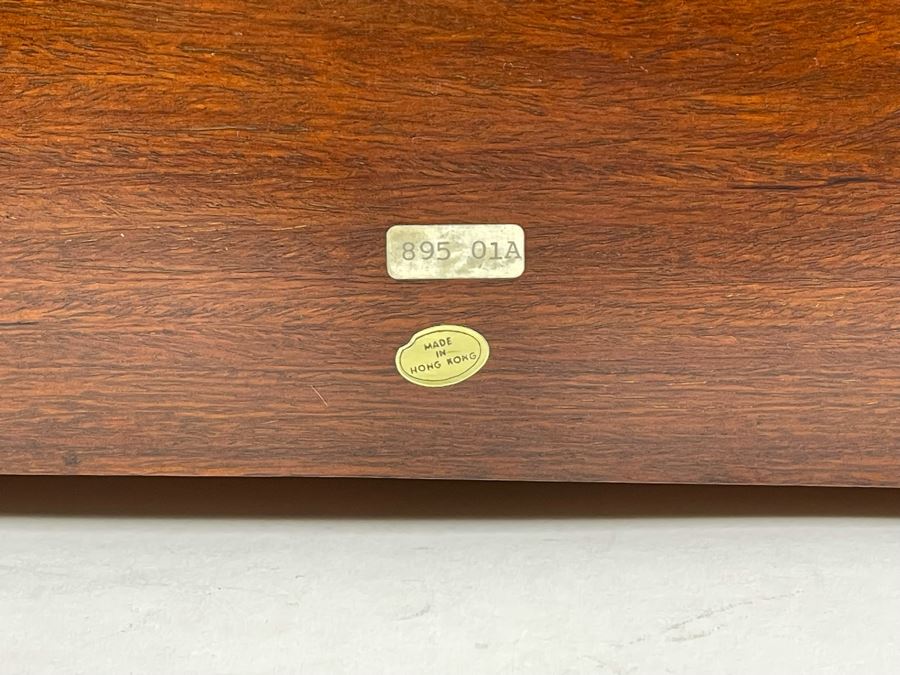 Vintage Chinese Hong Kong Wooden Jewelry Box With Brass Accents And Lock 14W X 9D X 9H [Photo 10]