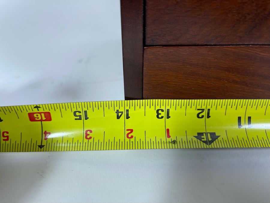 Vintage Chinese Hong Kong Wooden Jewelry Box With Brass Accents And Lock 14W X 9D X 9H [Photo 17]