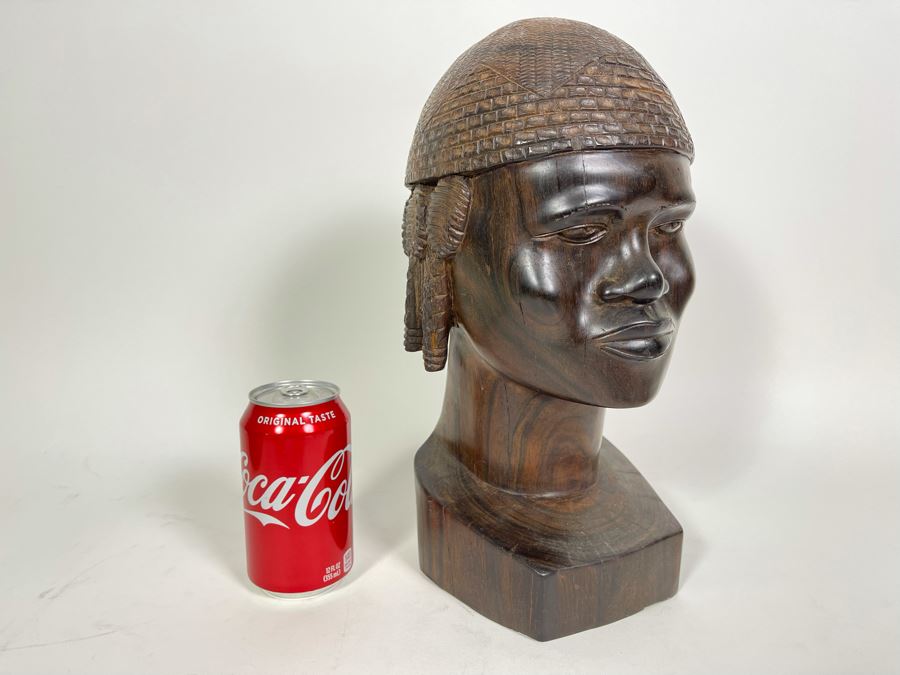 Vintage African Carved Ironwood Lifesize Bust Of Man Signed Antandroy 6.5W X 7D X 13.5H [Photo 4]