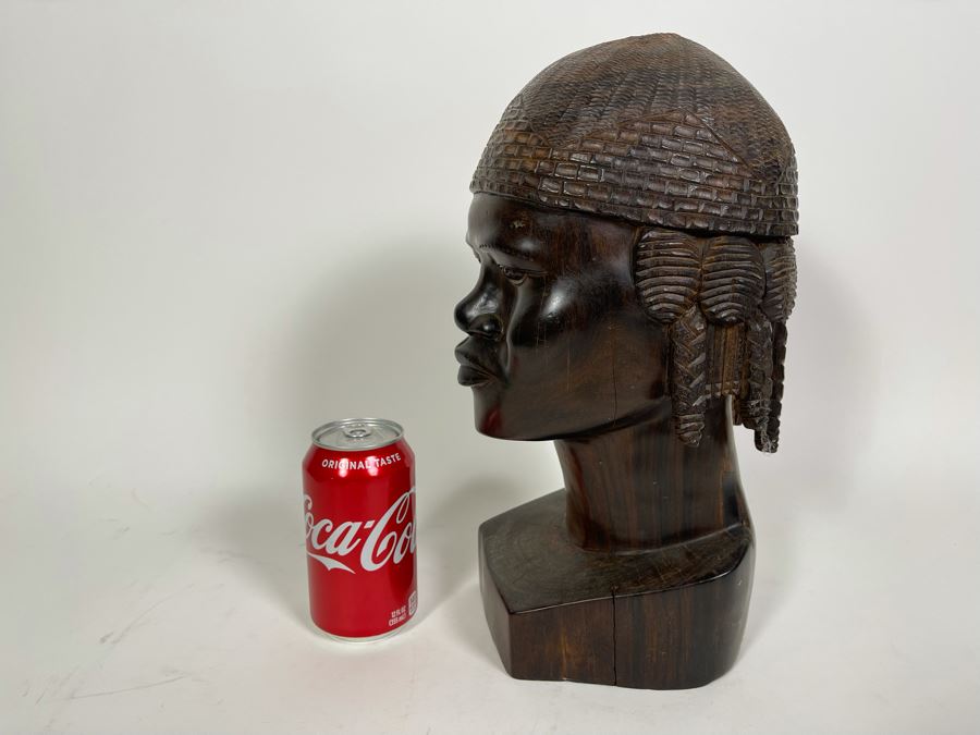 Vintage African Carved Ironwood Lifesize Bust Of Man Signed Antandroy 6.5W X 7D X 13.5H [Photo 9]