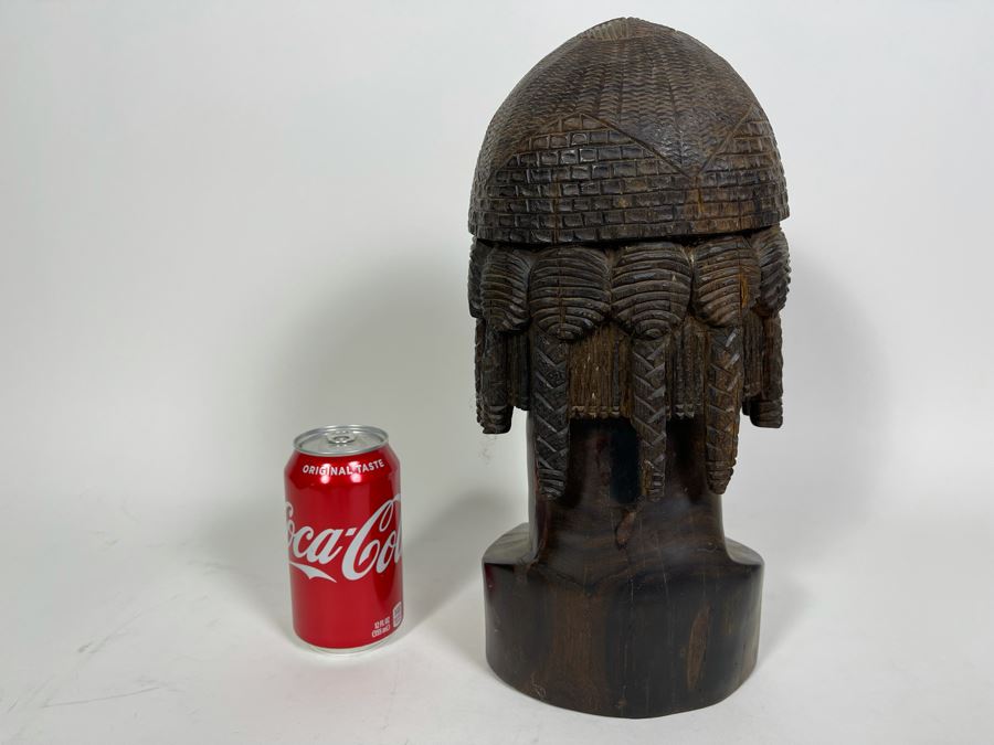 Vintage African Carved Ironwood Lifesize Bust Of Man Signed Antandroy 6.5W X 7D X 13.5H [Photo 8]