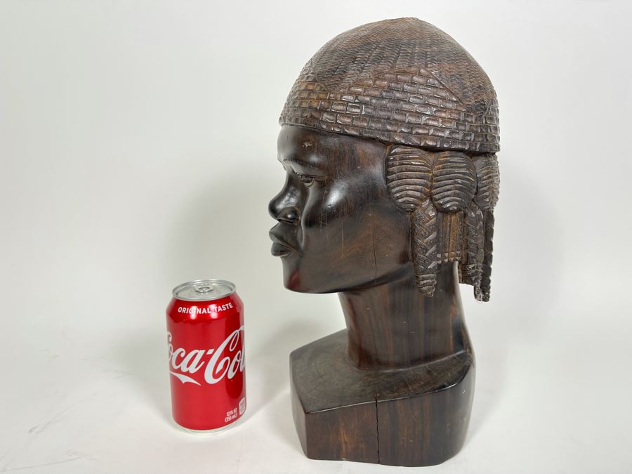 Vintage African Carved Ironwood Lifesize Bust Of Man Signed Antandroy 6.5W X 7D X 13.5H [Photo 10]