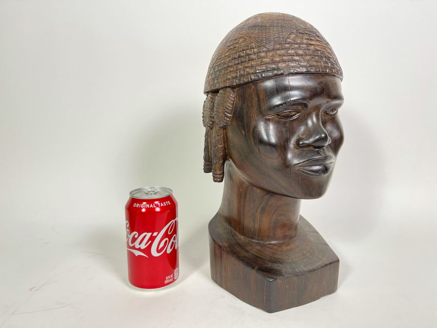 Vintage African Carved Ironwood Lifesize Bust Of Man Signed Antandroy 6.5W X 7D X 13.5H [Photo 3]