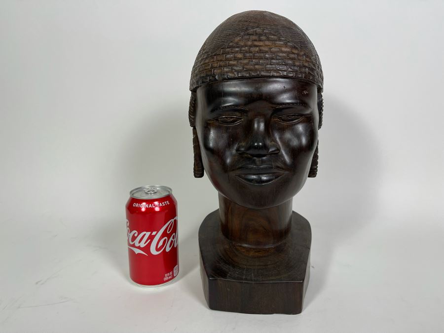 Vintage African Carved Ironwood Lifesize Bust Of Man Signed Antandroy 6.5W X 7D X 13.5H [Photo 12]