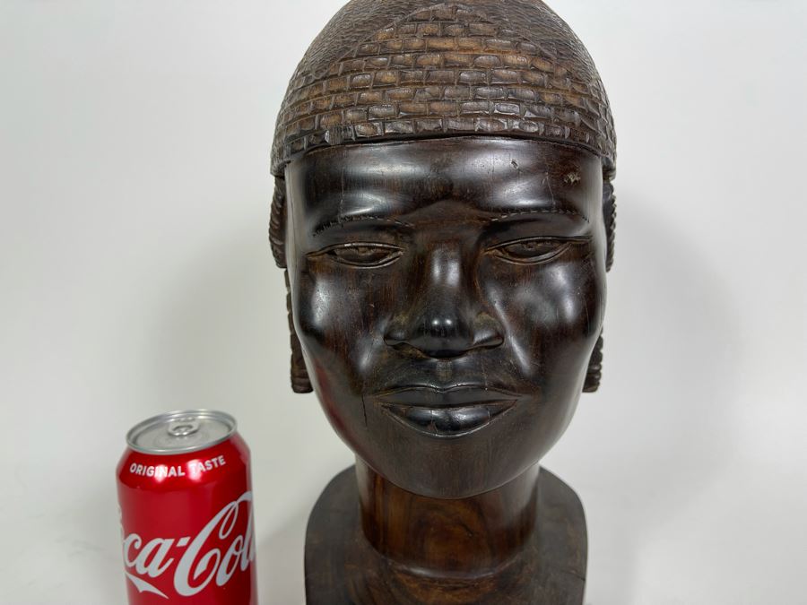 Vintage African Carved Ironwood Lifesize Bust Of Man Signed Antandroy 6.5W X 7D X 13.5H [Photo 13]