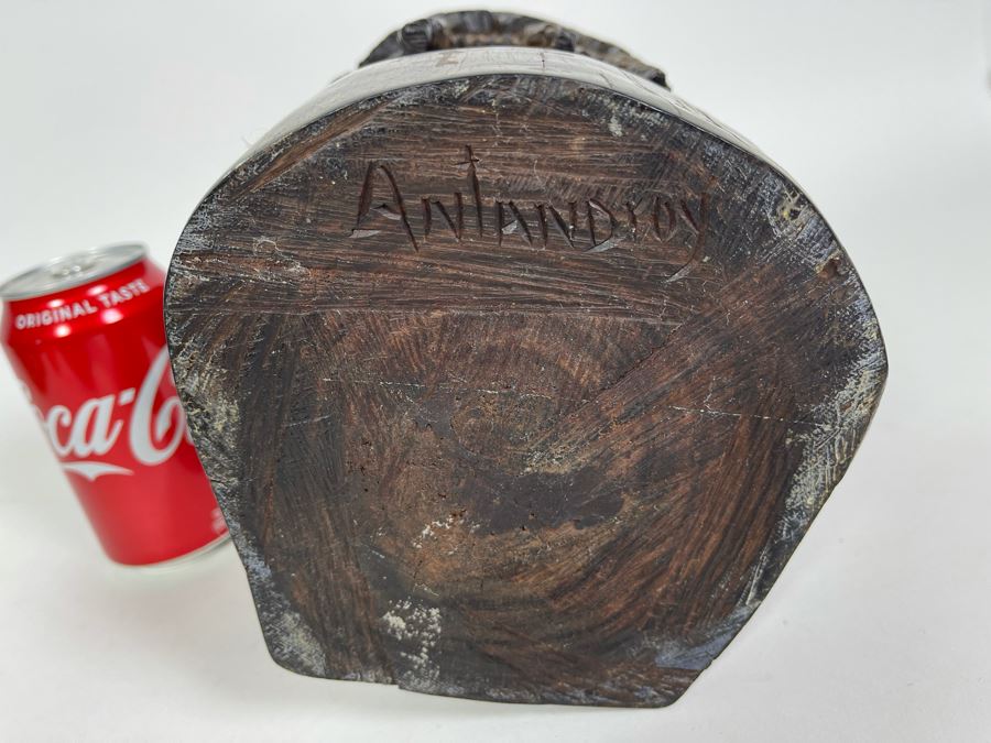 Vintage African Carved Ironwood Lifesize Bust Of Man Signed Antandroy 6.5W X 7D X 13.5H [Photo 14]