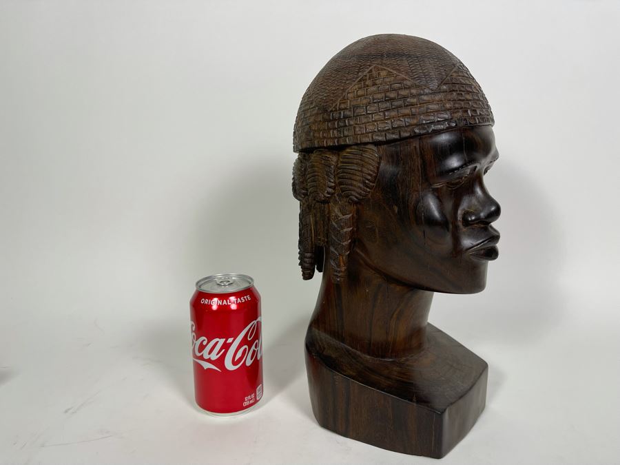 Vintage African Carved Ironwood Lifesize Bust Of Man Signed Antandroy 6.5W X 7D X 13.5H [Photo 5]