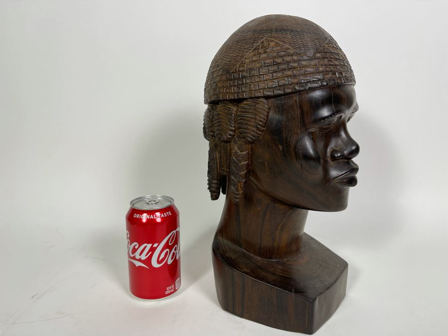 Vintage African Carved Ironwood Lifesize Bust Of Man Signed Antandroy 6.5W X 7D X 13.5H [Photo 1]