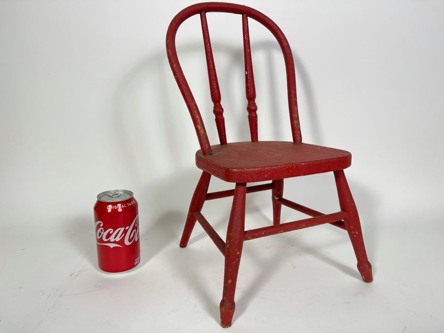 Antique 1895 Red Wooden Child's Doll Chair 9.5W X 16.5H