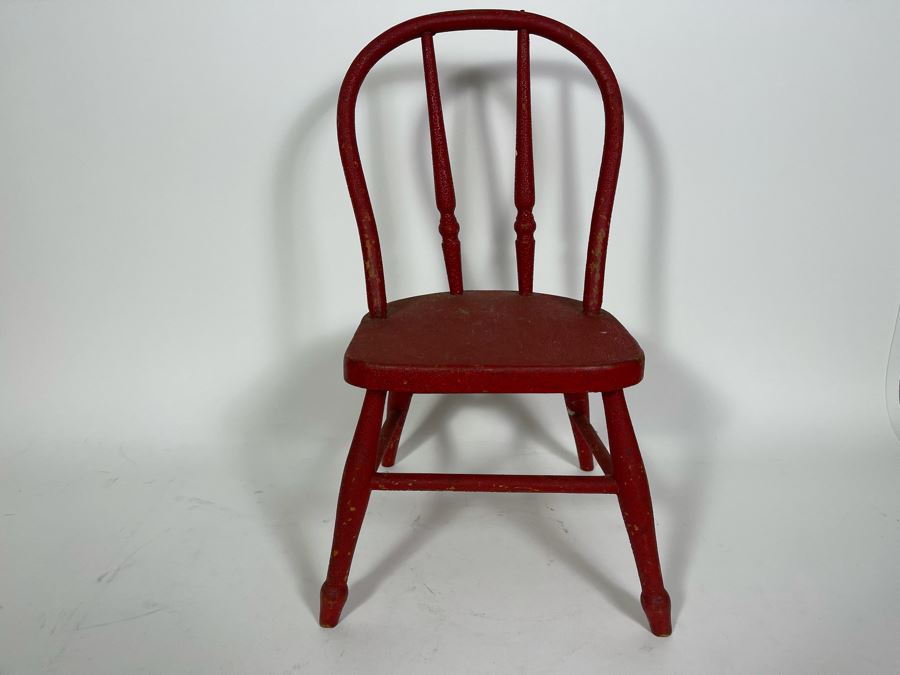 Antique 1895 Red Wooden Child's Doll Chair 9.5W X 16.5H [Photo 3]