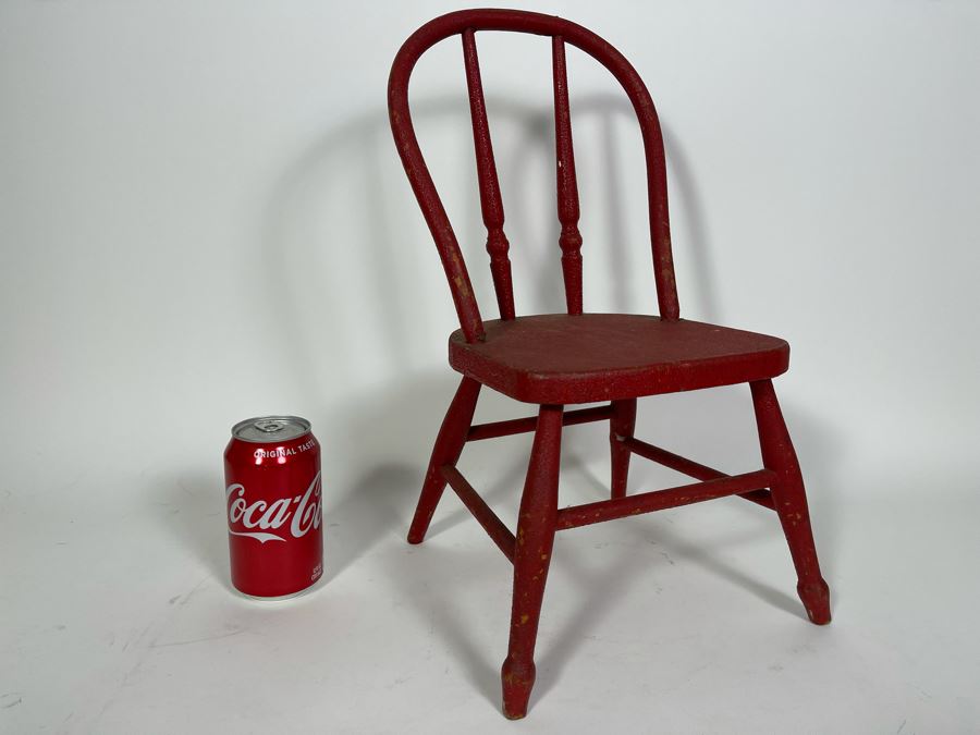 Antique 1895 Red Wooden Child's Doll Chair 9.5W X 16.5H [Photo 2]