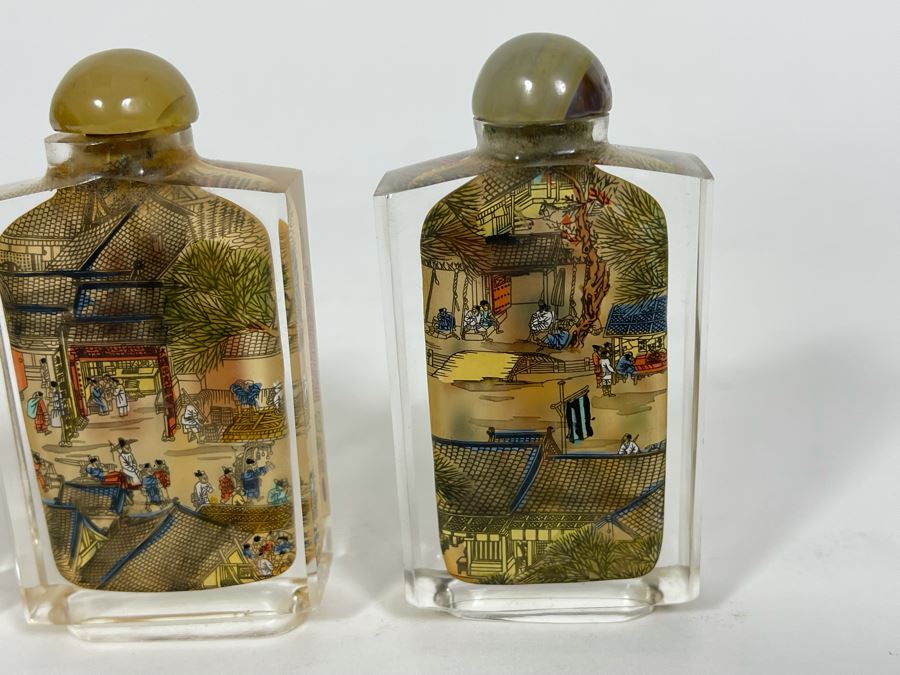 Vintage Chinese Reverse Painted Glass Snuff Bottles River Scenes With Box [Photo 9]