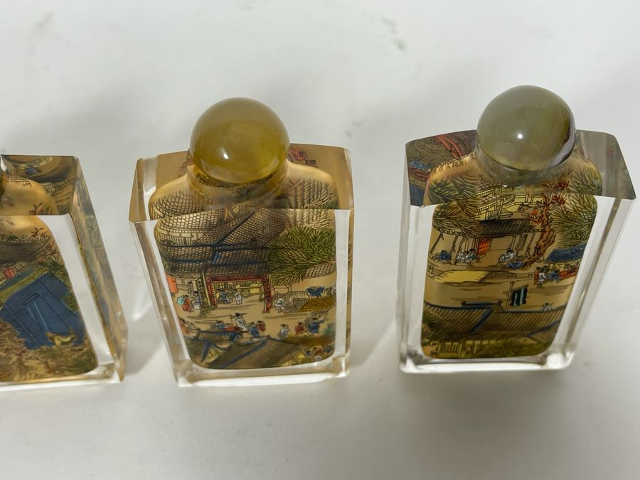 Vintage Chinese Reverse Painted Glass Snuff Bottles River Scenes With Box [Photo 11]