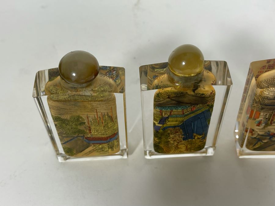 Vintage Chinese Reverse Painted Glass Snuff Bottles River Scenes With Box [Photo 10]