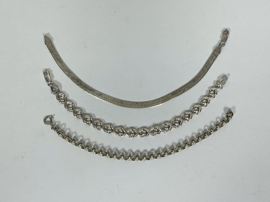 Sterling Silver 18' Necklace And Three Sterling Silver Bracelets 22.8g [Photo 6]