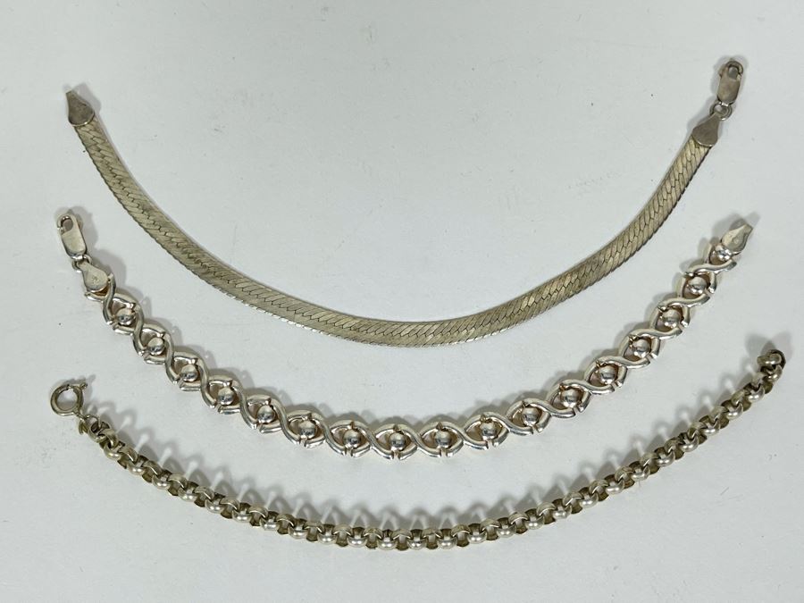 Sterling Silver 18' Necklace And Three Sterling Silver Bracelets 22.8g [Photo 7]