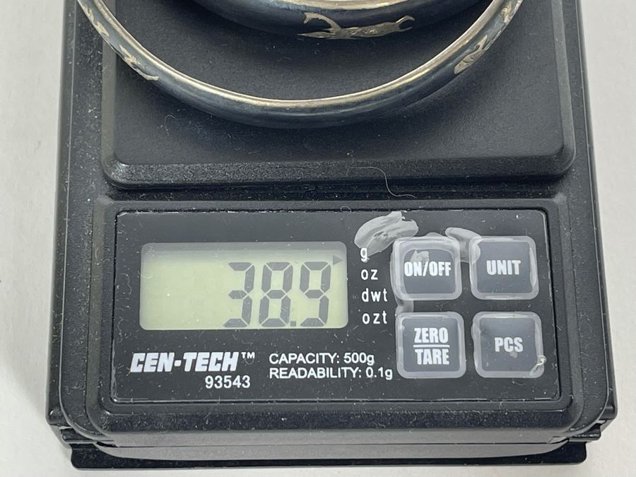 Pair Of Sterling Silver Bangle Bracelets, Sterling Silver Pendant And Sterling Silver Brooch Pin 38.9g [Photo 9]