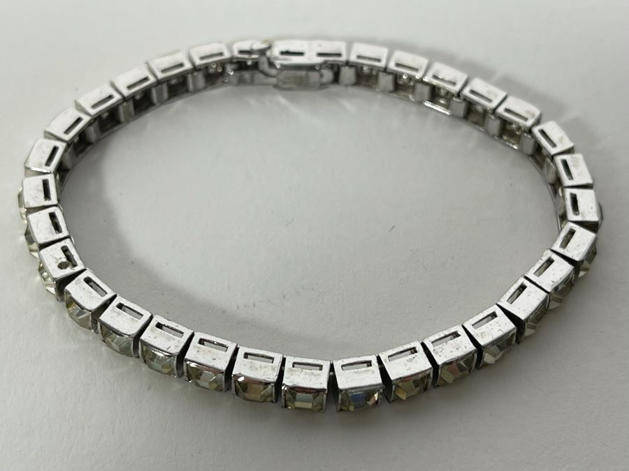Vintage Art Deco Dorsons Sterling Silver Rhinestone 7' Bracelet 21g [Photo 6]