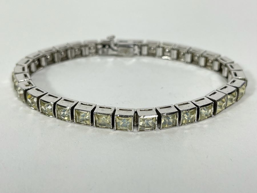 Vintage Art Deco Dorsons Sterling Silver Rhinestone 7' Bracelet 21g [Photo 5]