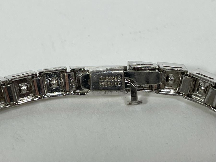 Vintage Art Deco Dorsons Sterling Silver Rhinestone 7' Bracelet 21g [Photo 7]